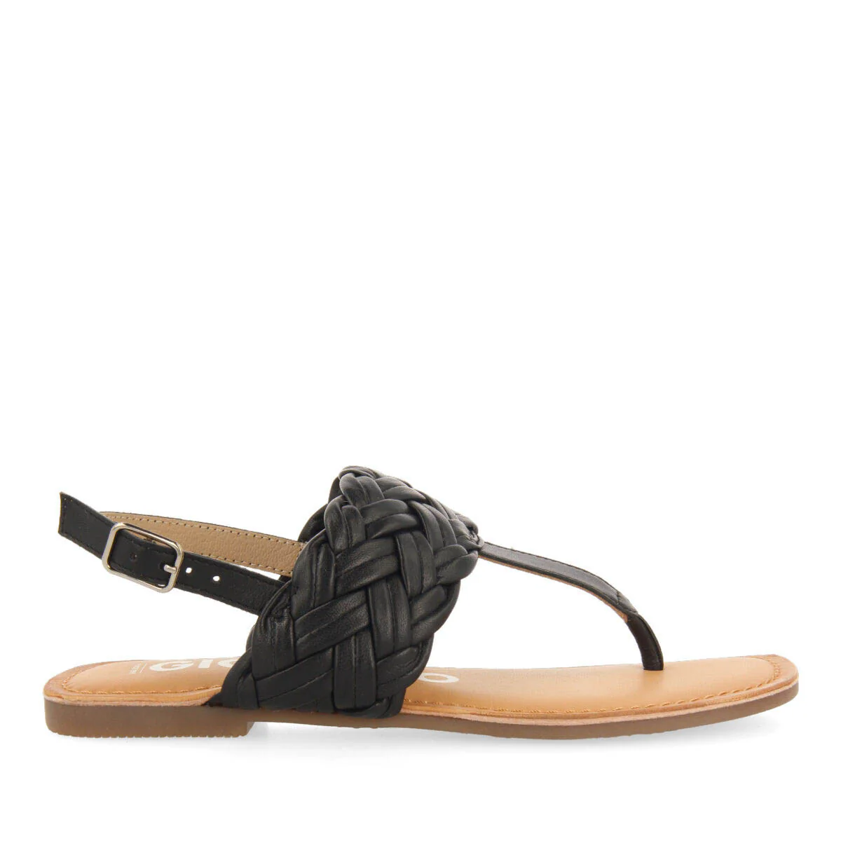 Sergines women's flat black braided leather sandals