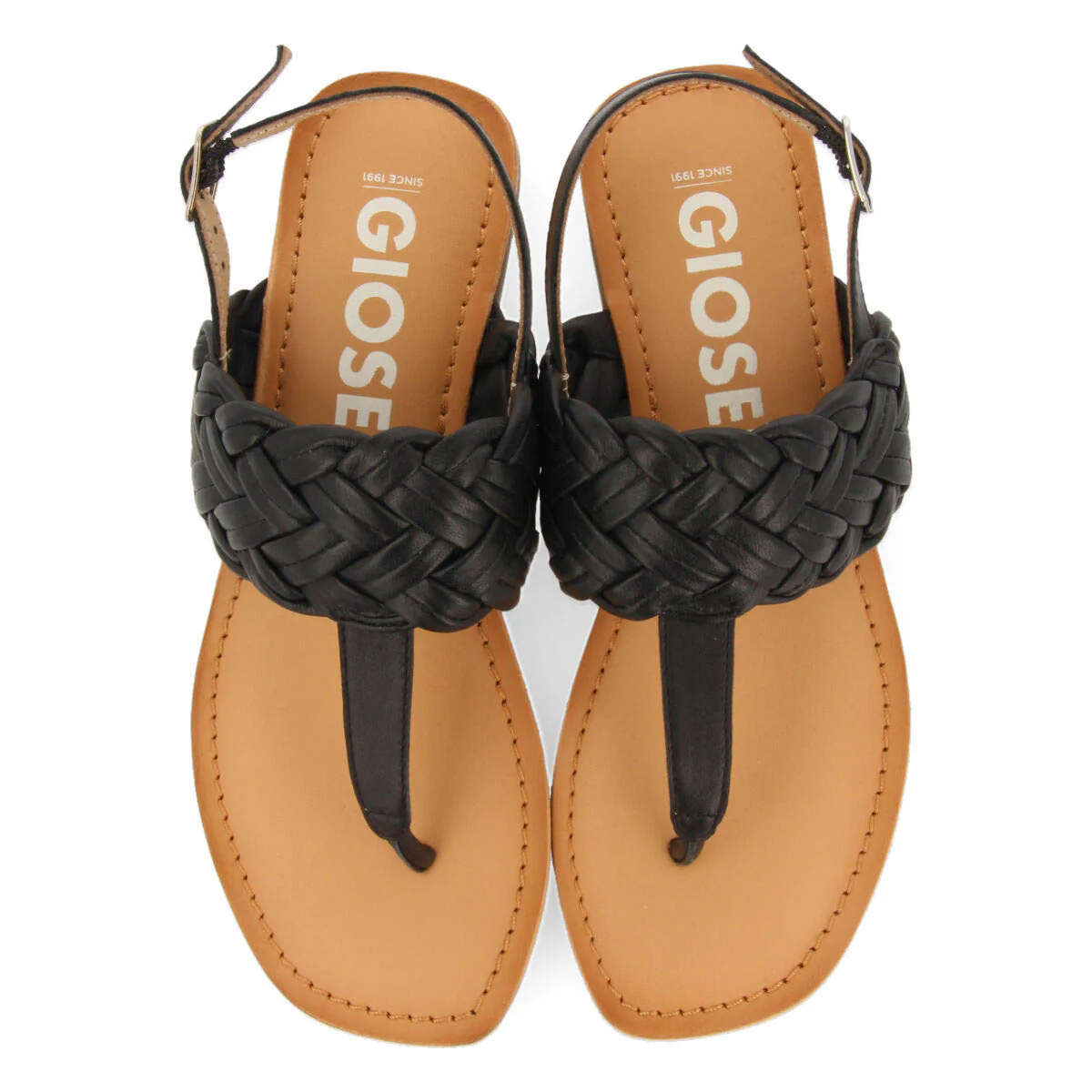 Sergines women's flat black braided leather sandals - Image 3