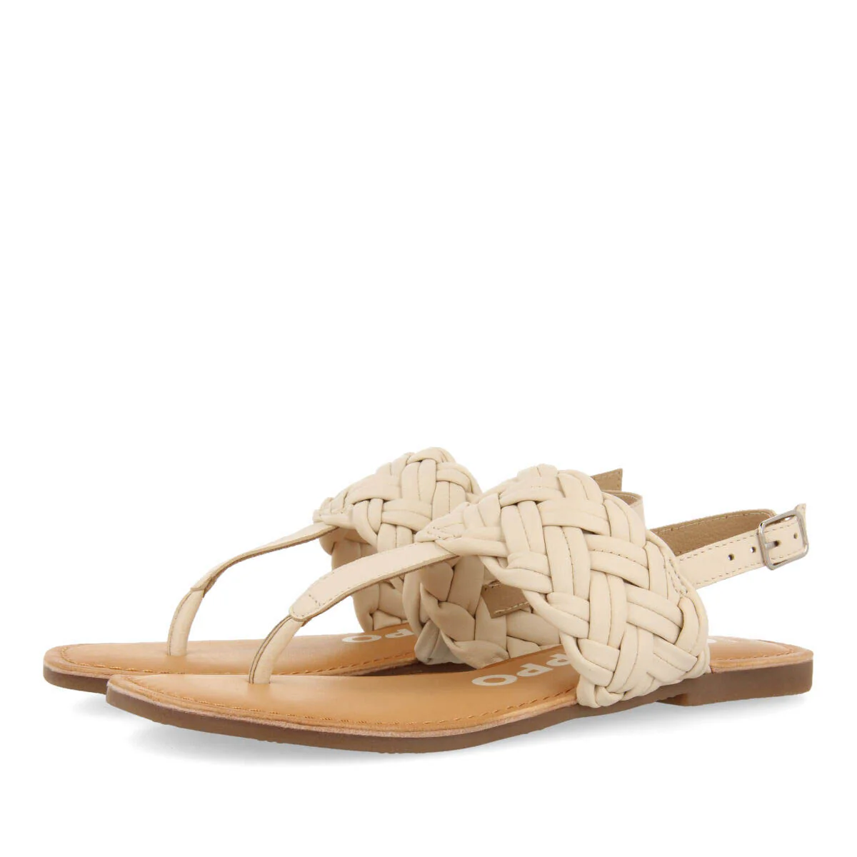 Sergines women's flat off-white braided leather sandals - Image 2