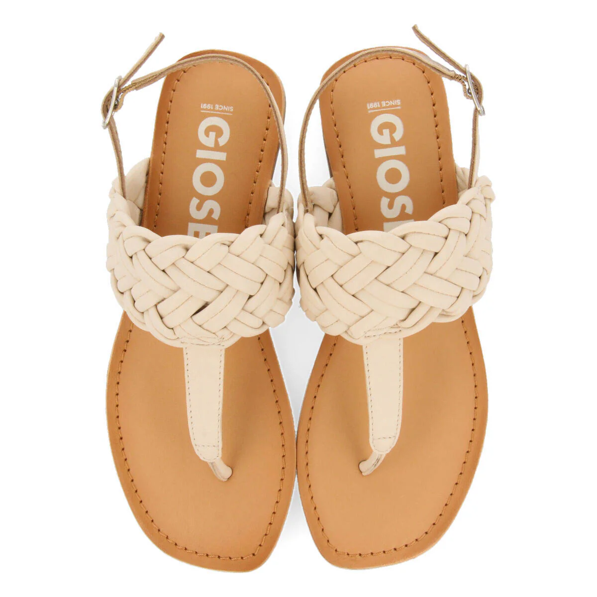 Sergines women's flat off-white braided leather sandals - Image 3