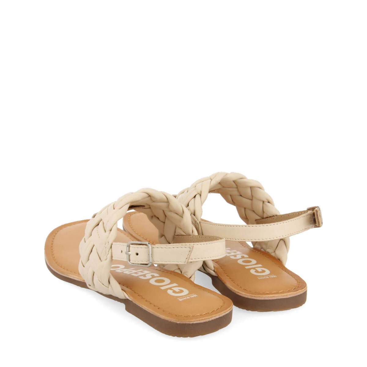 Sergines women's flat off-white braided leather sandals - Image 4