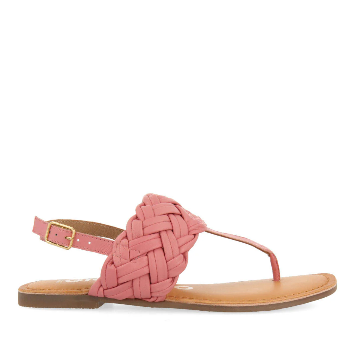 Sergines women's flat pink braided leather sandals