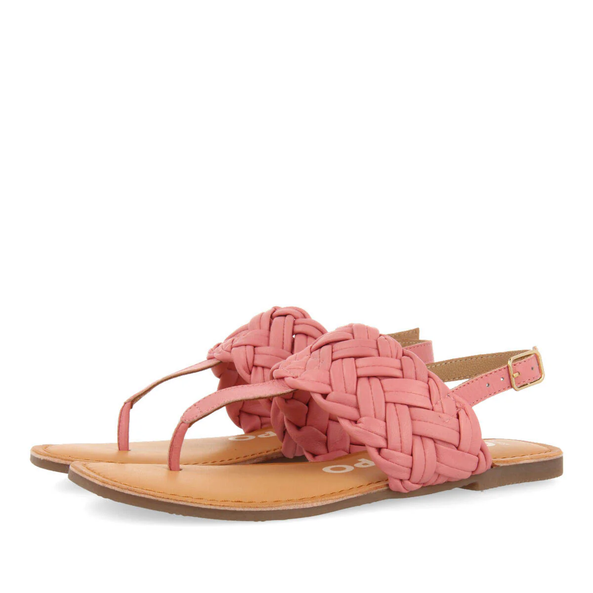 Sergines women's flat pink braided leather sandals - Image 3