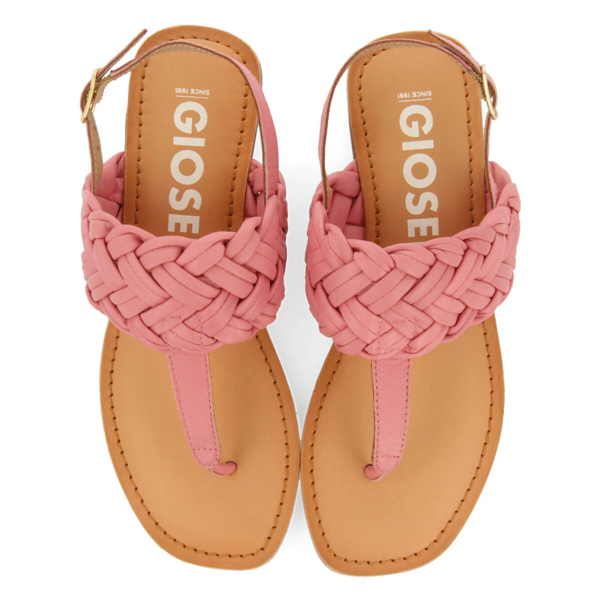 Sergines women's flat pink braided leather sandals - Image 4