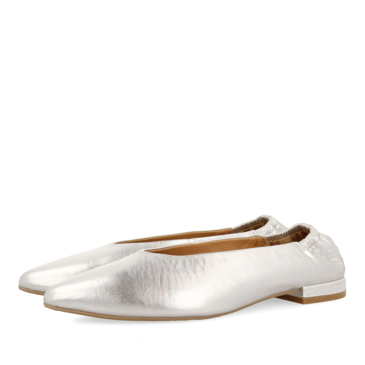 SILVER LEATHER BALLERINAS WITH POINTED TOE AND RUFFLED HEEL FOR WOMEN GUATAY - Image 3
