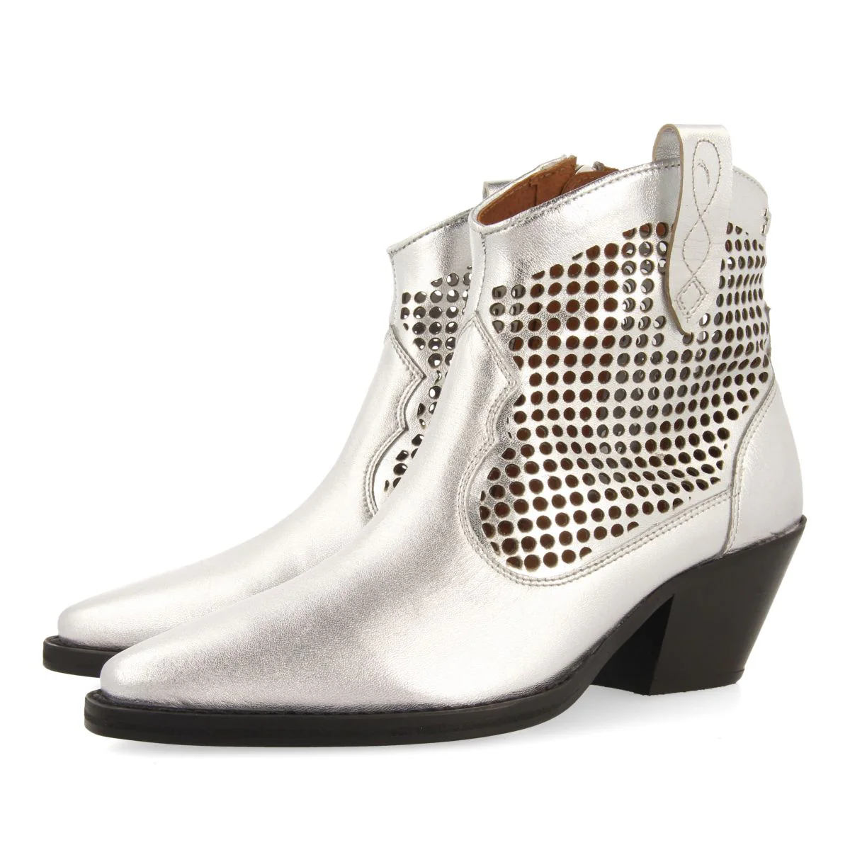 SILVER LEATHER COWBOY BOOTS FOR WOMEN WEKIWA - Image 2