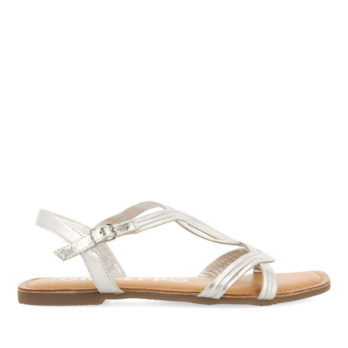 SILVER LEATHER CROSS STRAP SANDALS FOR WOMEN ELBASAN