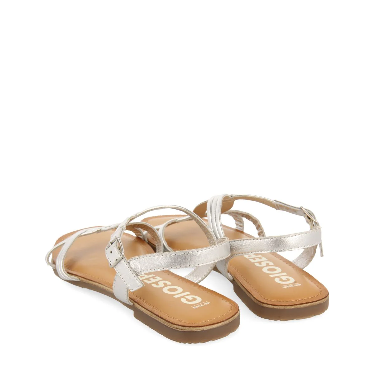 SILVER LEATHER CROSS STRAP SANDALS FOR WOMEN ELBASAN - Image 3