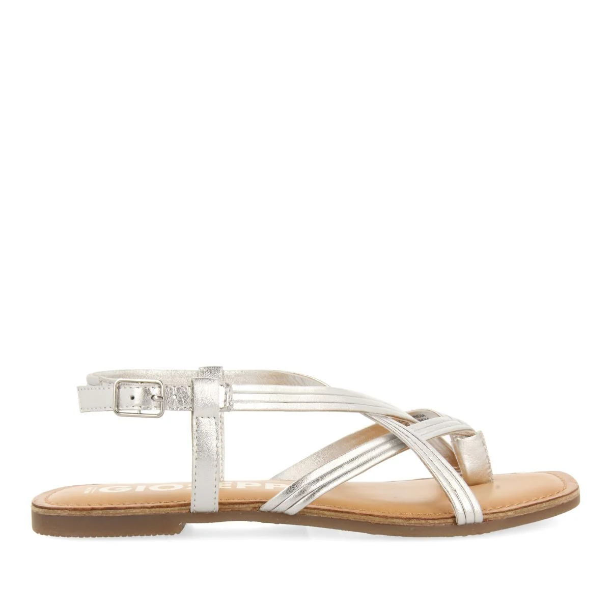 SILVER LEATHER CROSS STRAP SANDALS FOR WOMEN FUNARE