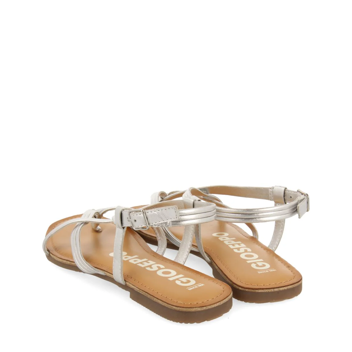 SILVER LEATHER CROSS STRAP SANDALS FOR WOMEN FUNARE - Image 3