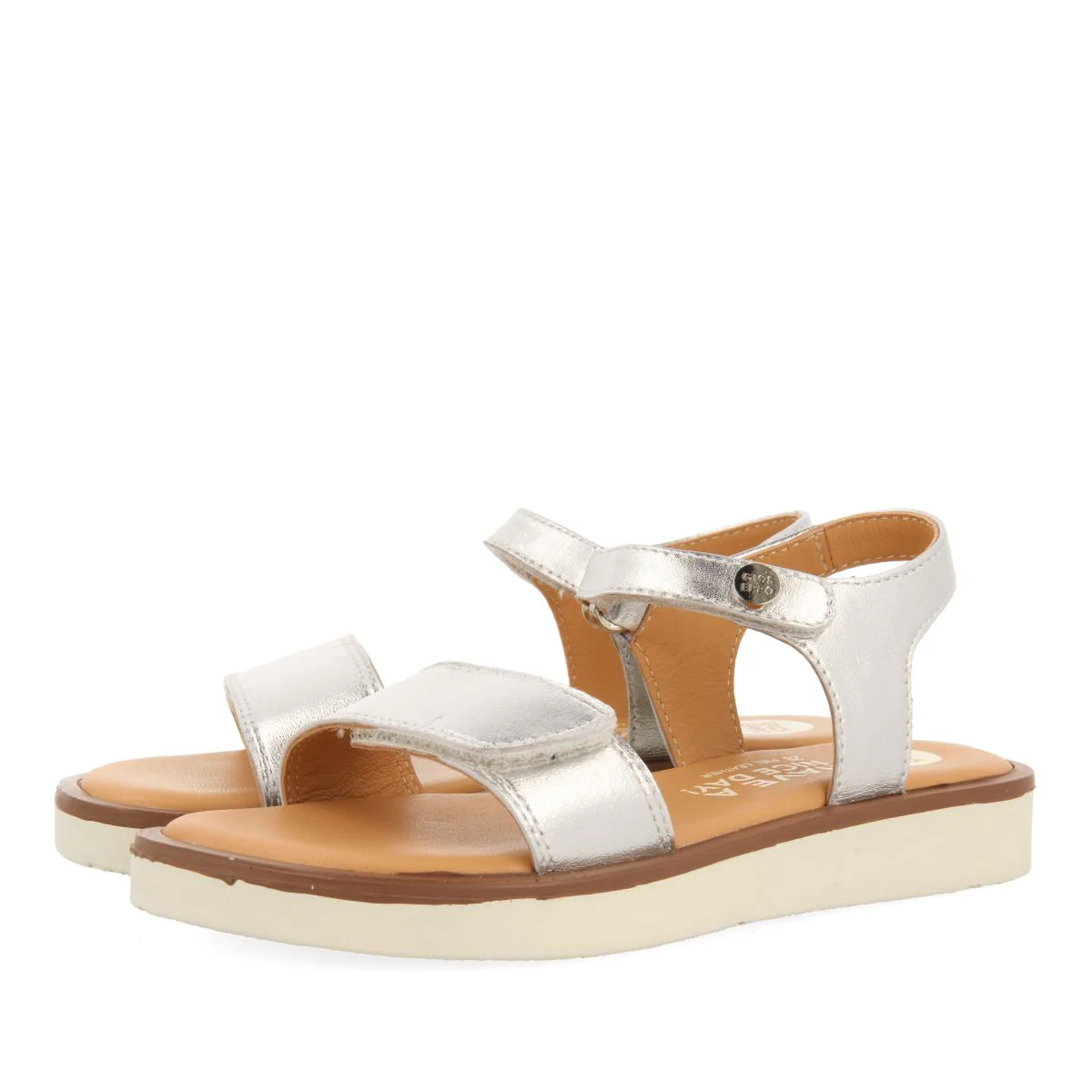 SILVER LEATHER GREEK STYLE SANDALS FOR GIRL AND BOY MALFA - Image 2