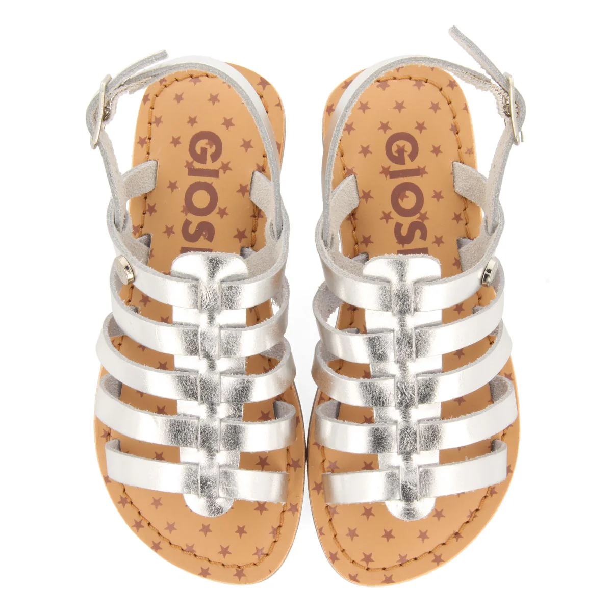 SILVER LEATHER ROMAN STYLE SANDALS FOR GIRL AND BOY LENI - Image 4