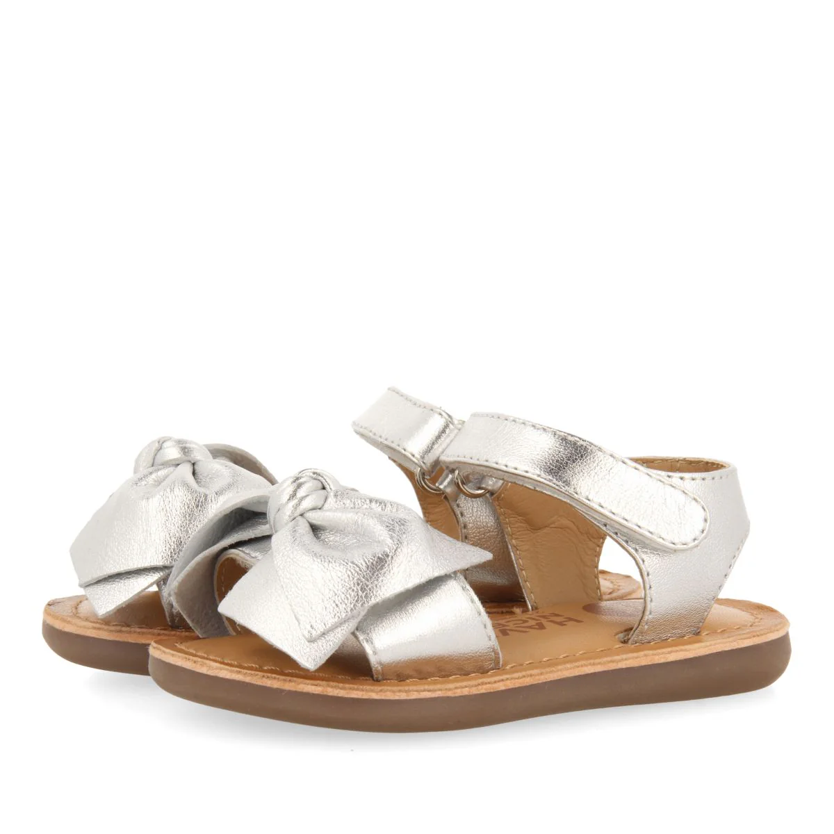 SILVER LEATHER SANDALS WITH BOW FOR BABY ITALA - Image 2