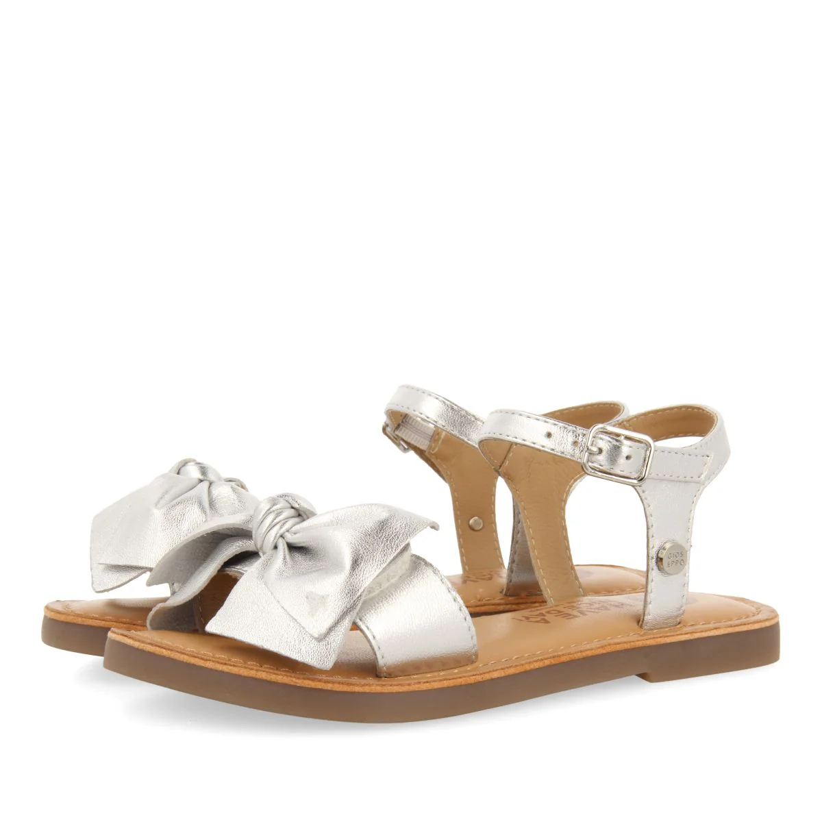 SILVER LEATHER SANDALS WITH BOW FOR GIRL AND BOY VARZIM - Image 2