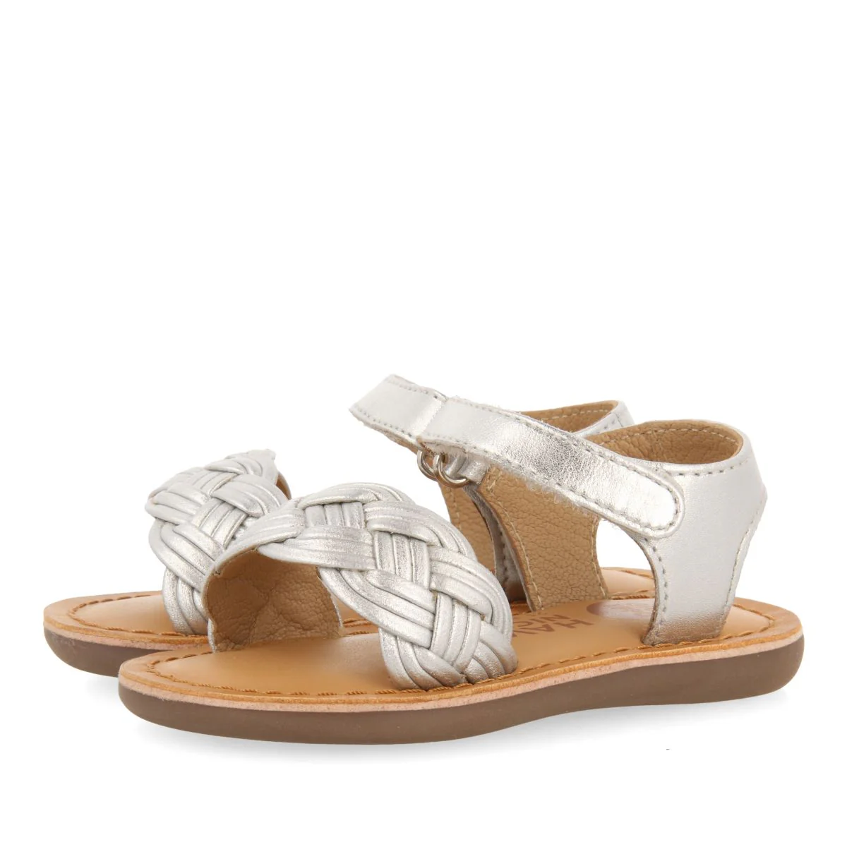 SILVER LEATHER SANDALS WITH BRAIDING AND ADJUSTABLE CLOSURE FOR BABY FLUSHE - Image 2