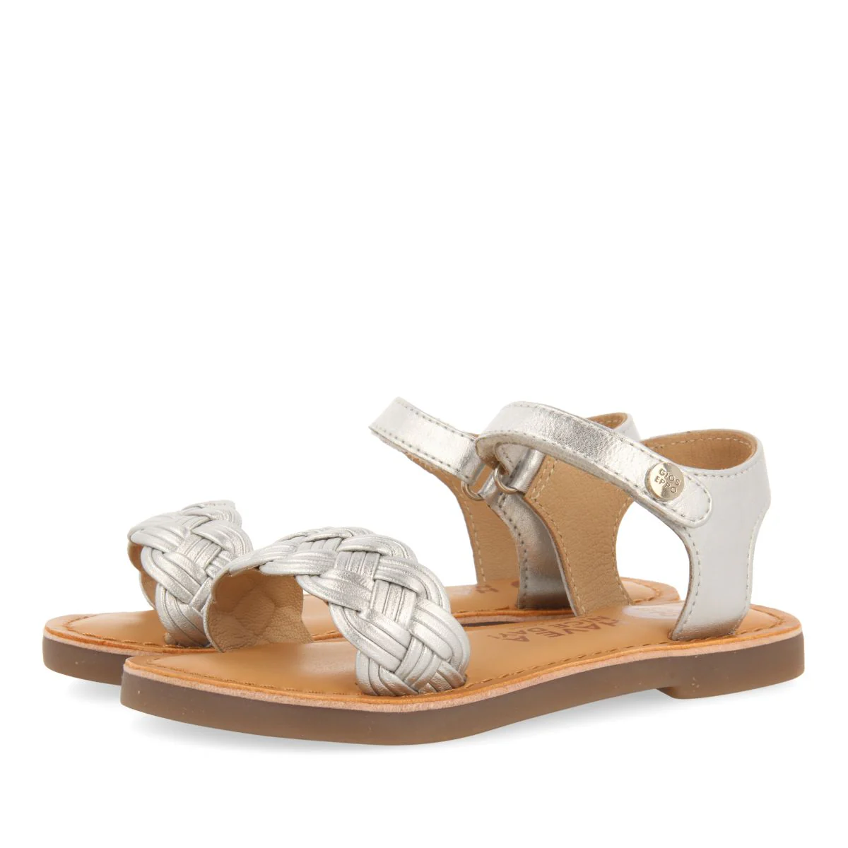 SILVER LEATHER SANDALS WITH BRAIDING AND ADJUSTABLE CLOSURE FOR GIRL AND BOY MANASTIR - Image 2
