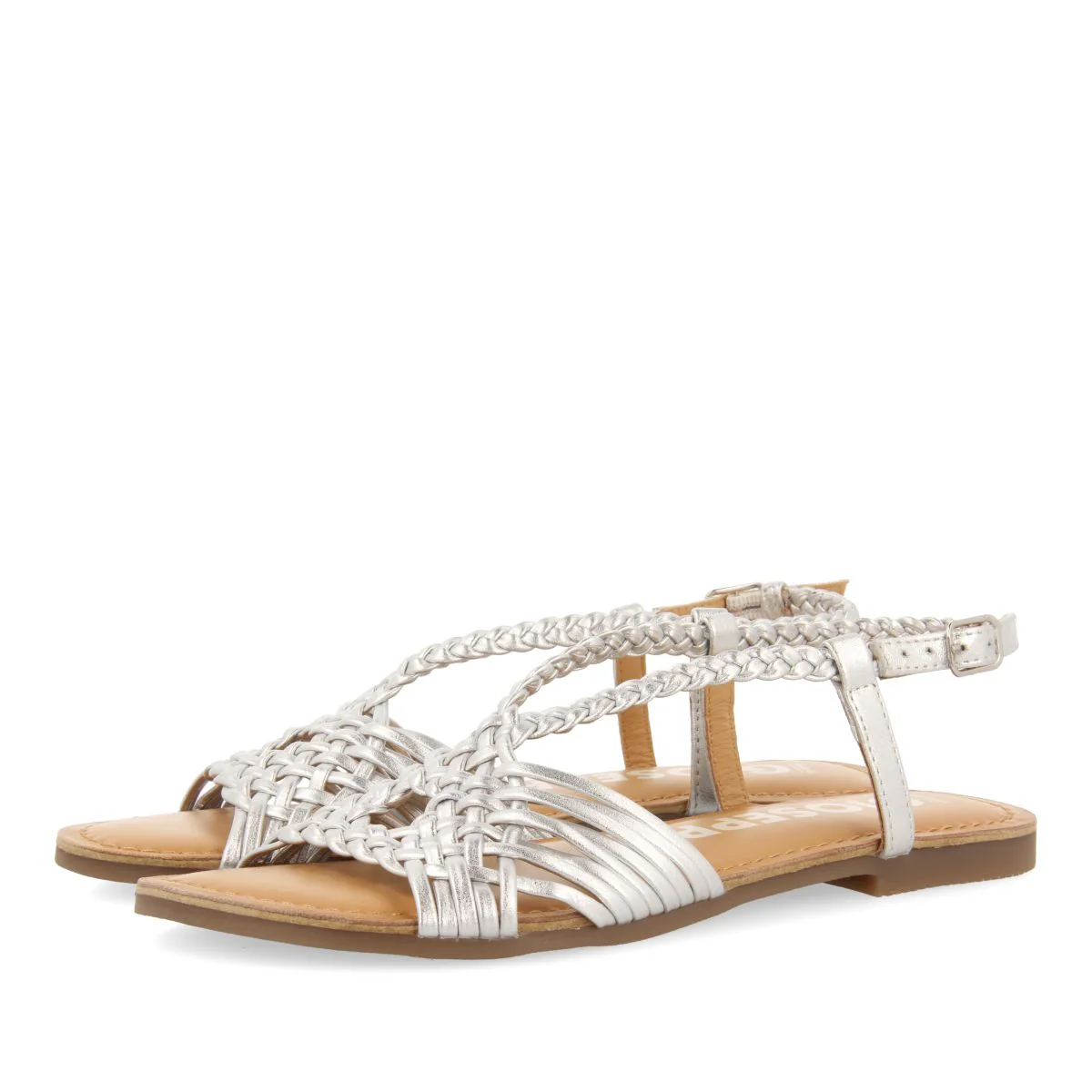 SILVER LEATHER SANDALS WITH CROSS STRAPS FOR WOMEN AIDONE - Image 2