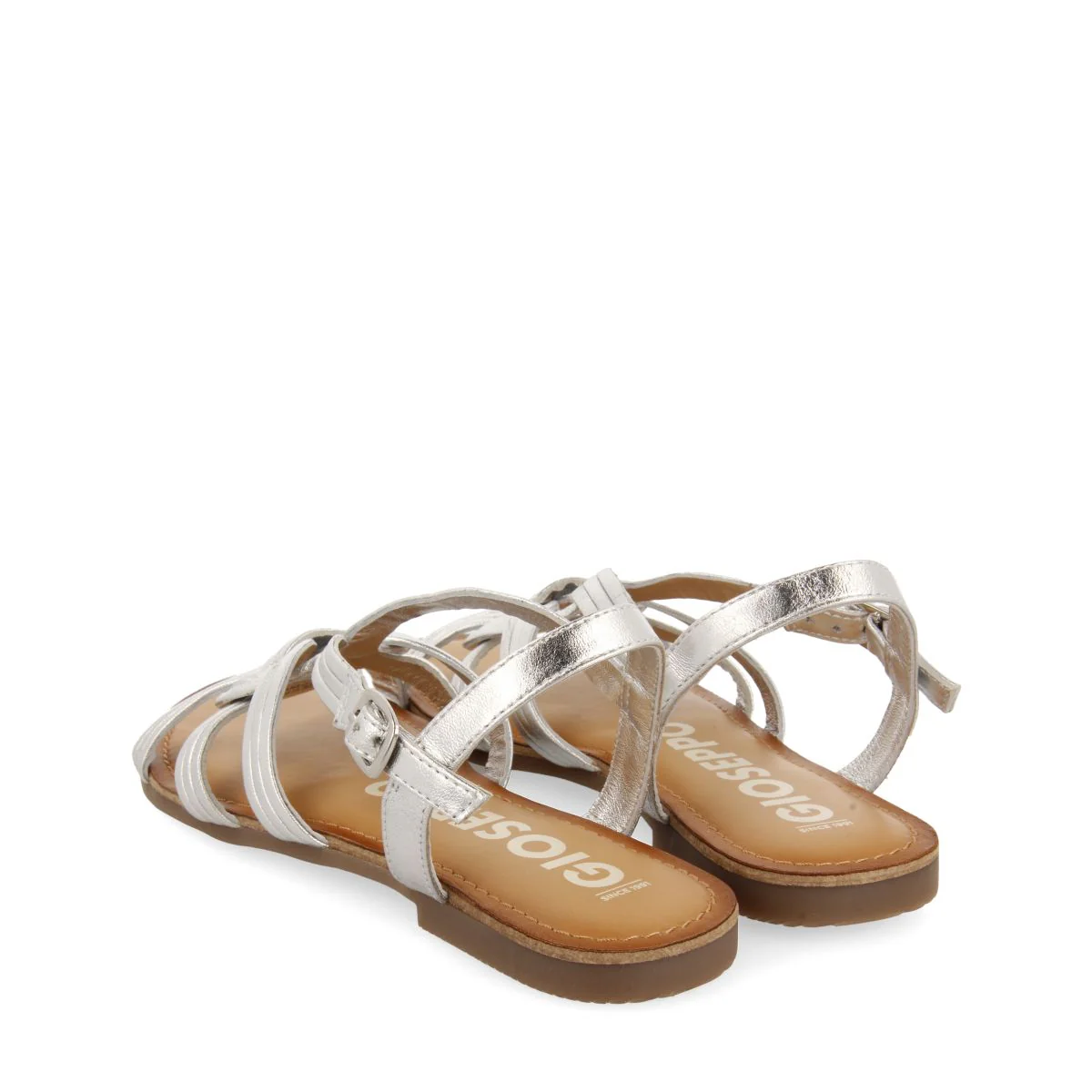 SILVER LEATHER SANDALS WITH CROSS STRAPS FOR WOMEN GOLAJ - Image 3