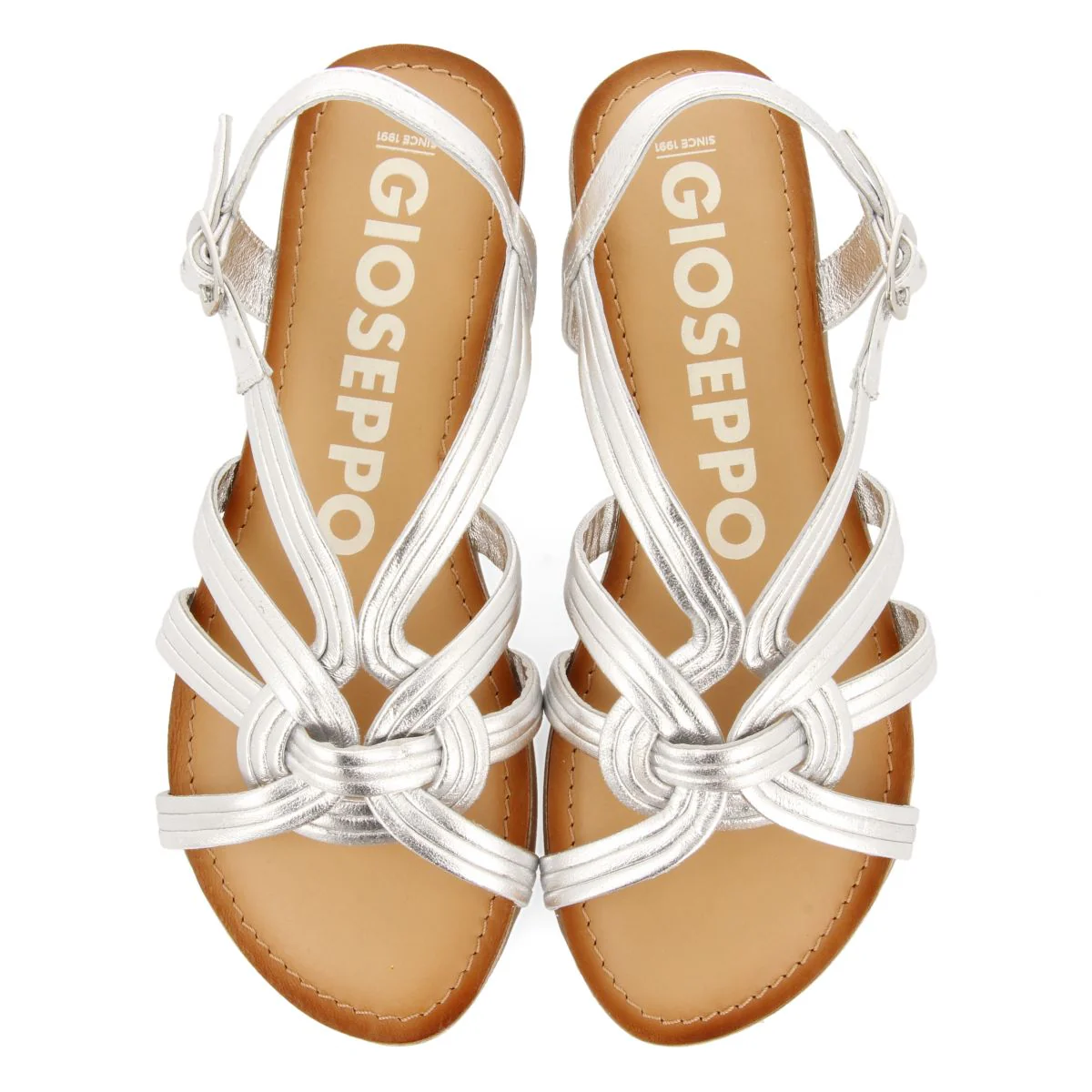 SILVER LEATHER SANDALS WITH CROSS STRAPS FOR WOMEN GOLAJ - Image 4