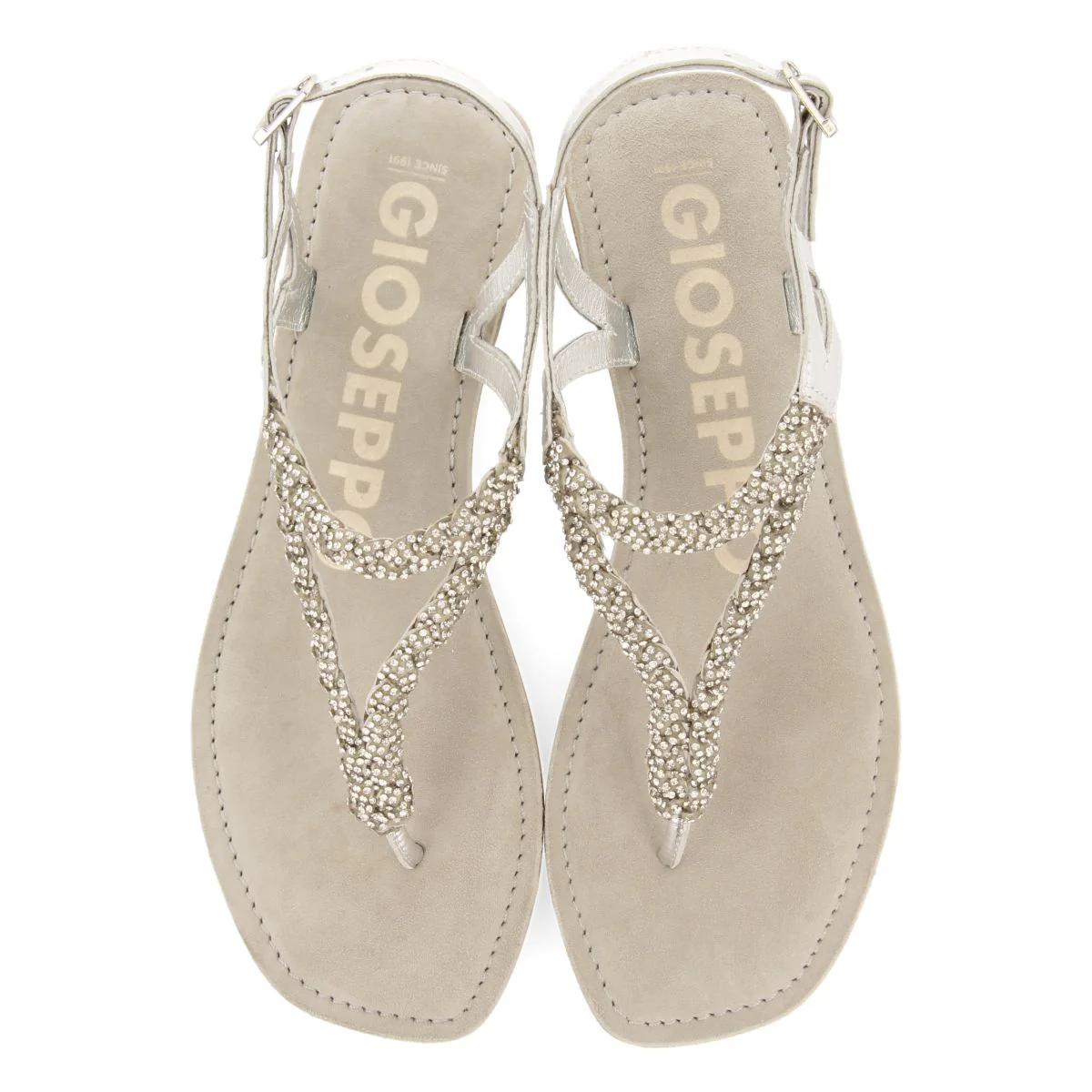 SILVER LEATHER SANDALS WITH EMBELLISHMENT FOR WOMEN POUSSAN - Image 2