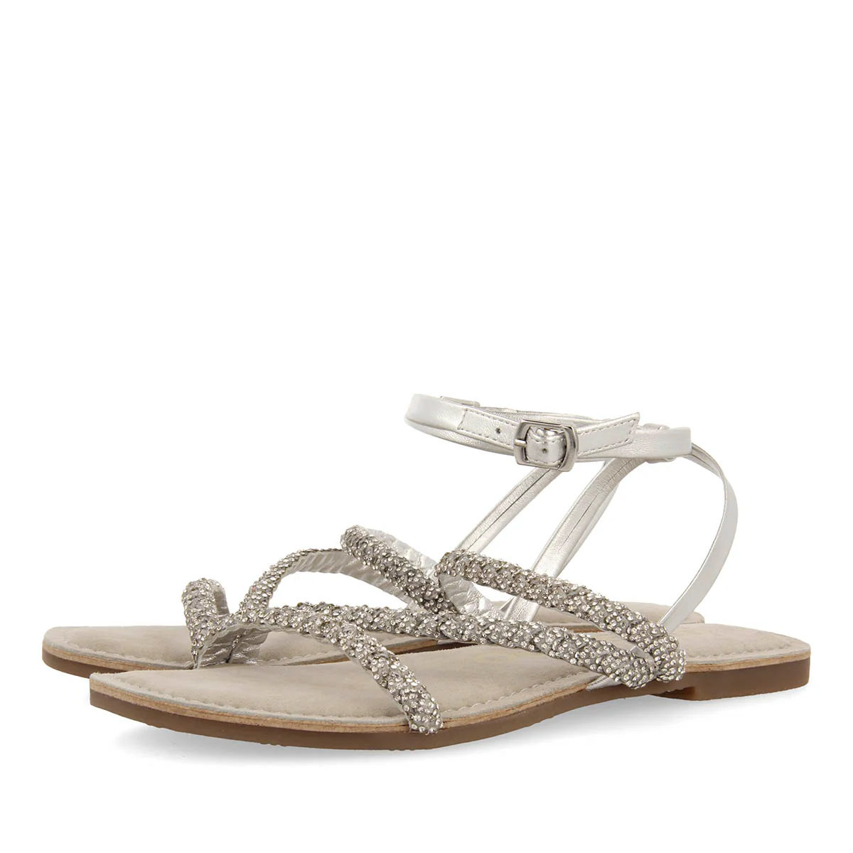 SILVER LEATHER SANDALS WITH EMBELLISHMENTS FOR WOMEN SORLINGAS - Image 2