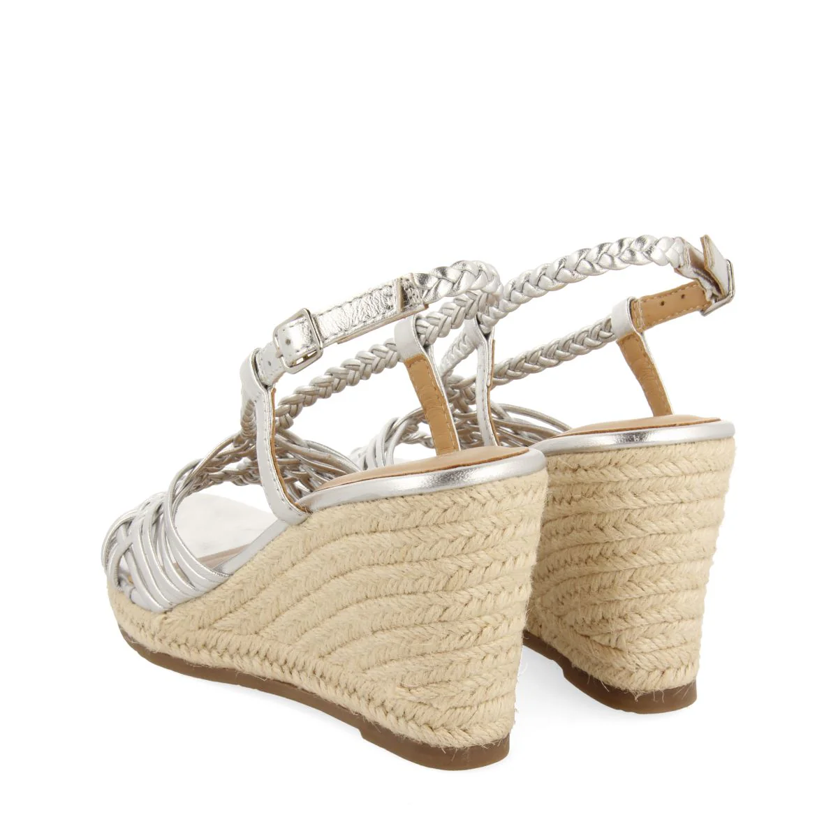 SILVER LEATHER SANDALS WITH STRAPS AND HIGH JUTE WEDGE FOR WOMEN GLIDE - Image 3