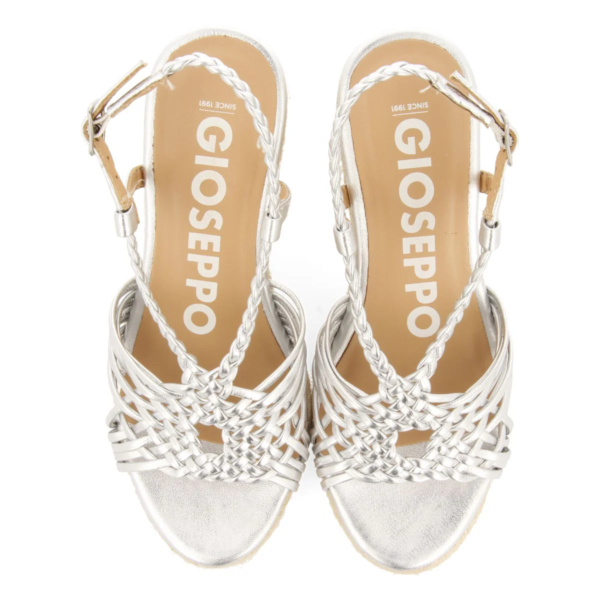 SILVER LEATHER SANDALS WITH STRAPS AND HIGH JUTE WEDGE FOR WOMEN GLIDE - Image 4