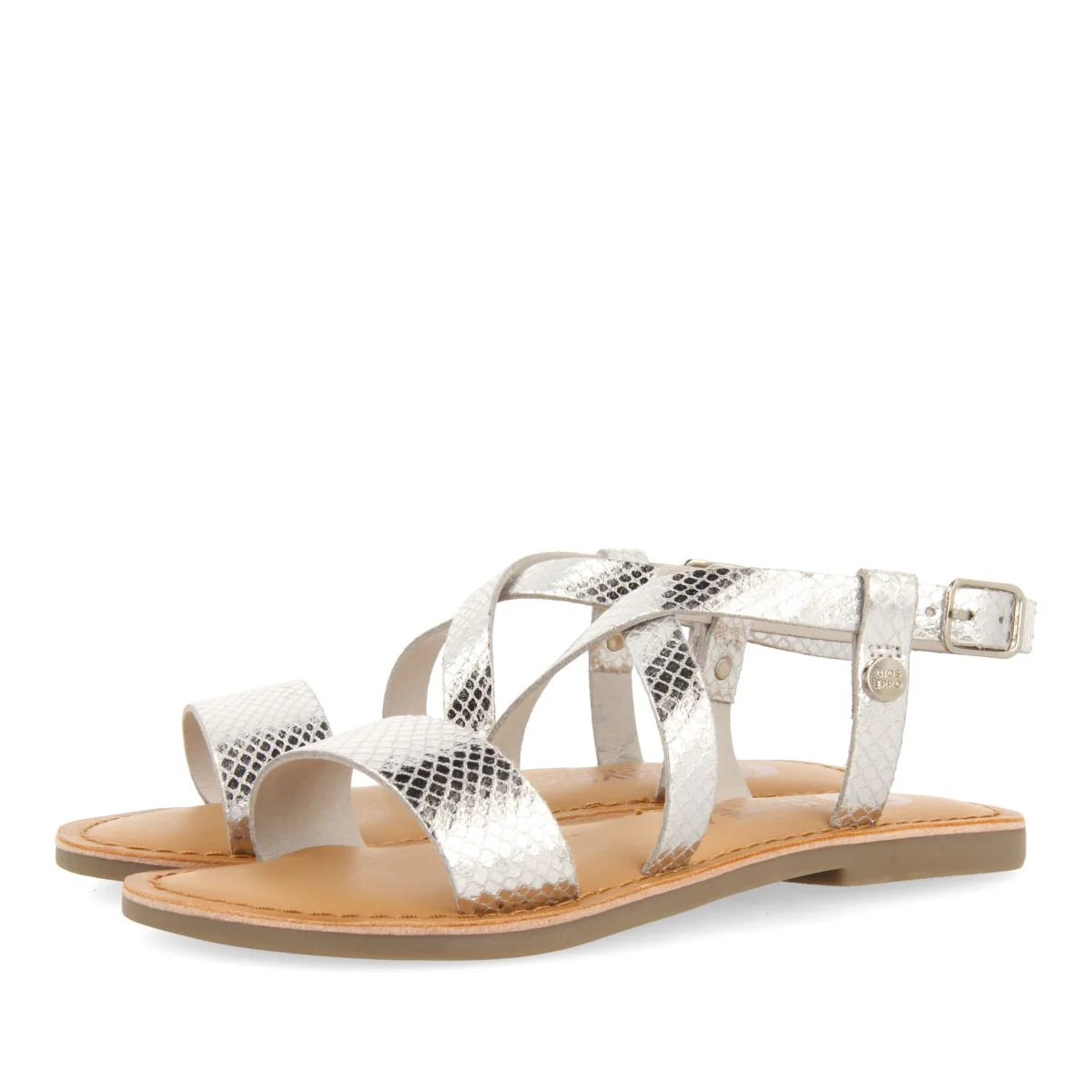 SILVER LEATHER SANDALS WITH STRAPS FOR GIRL AND BOY KOMSI - Image 2