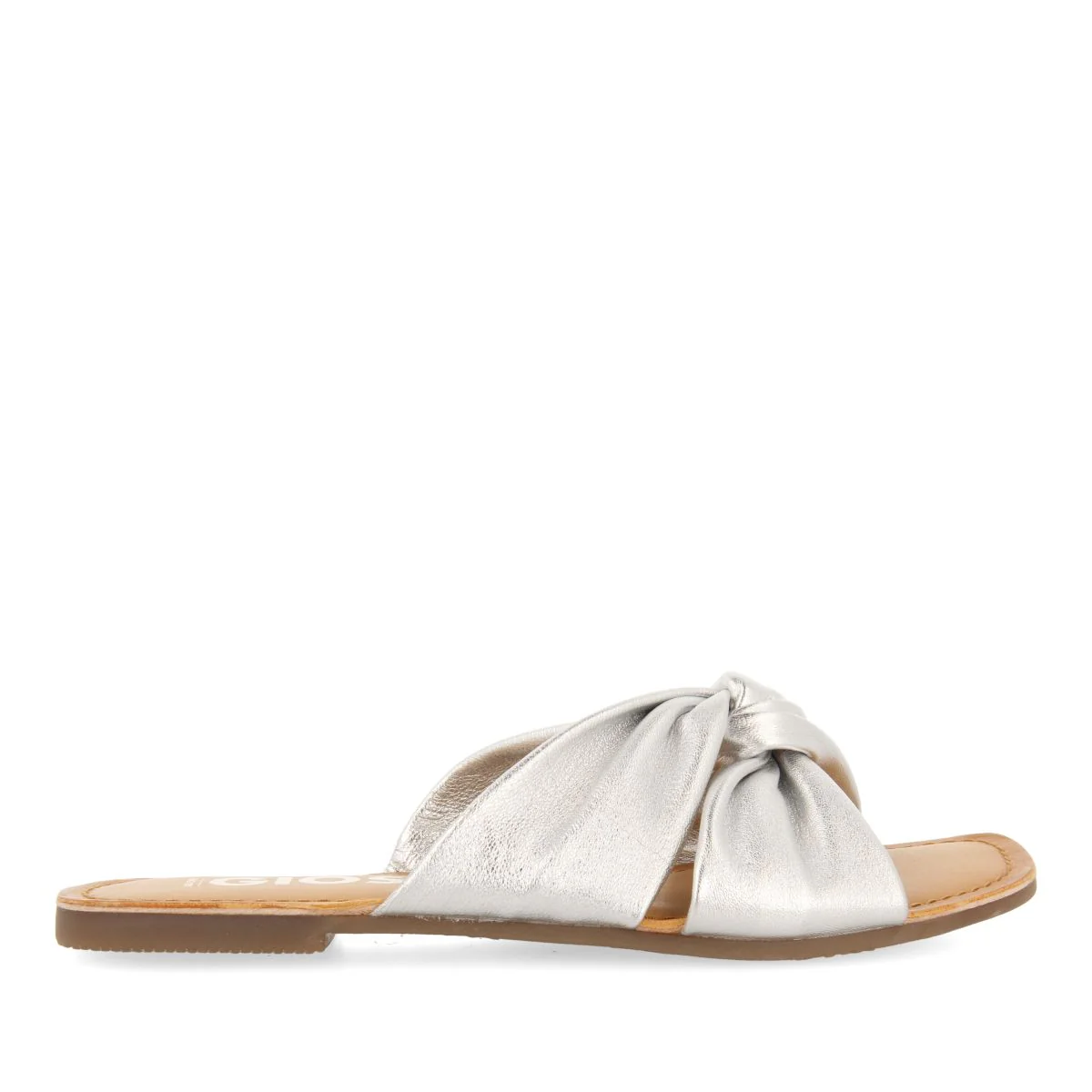 SILVER LEATHER SLIDE SANDALS FOR WOMEN AGIRA