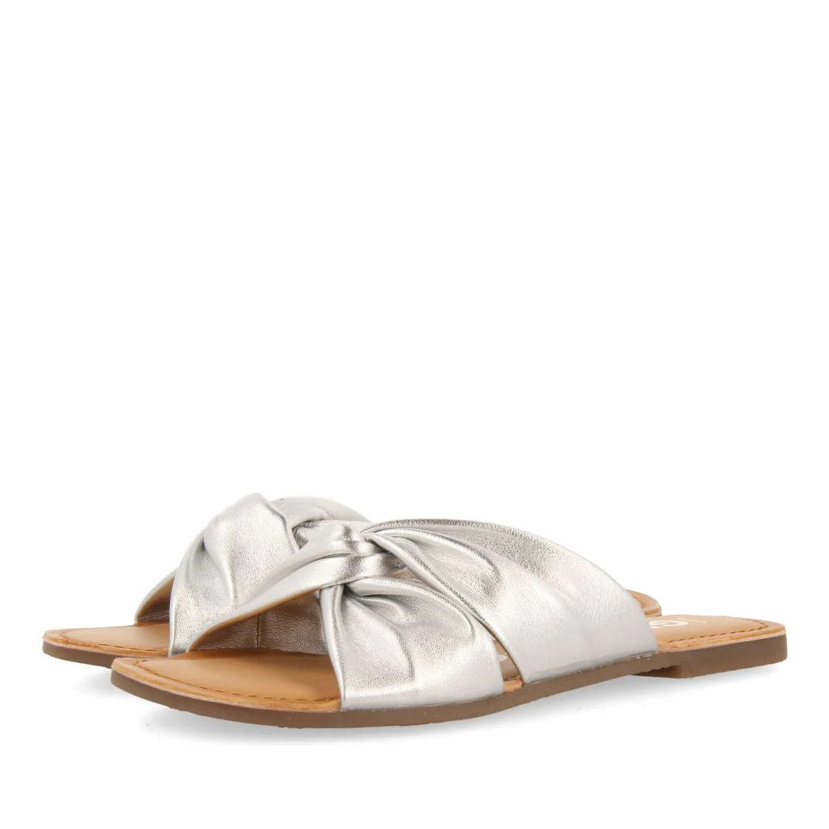 SILVER LEATHER SLIDE SANDALS FOR WOMEN AGIRA - Image 2