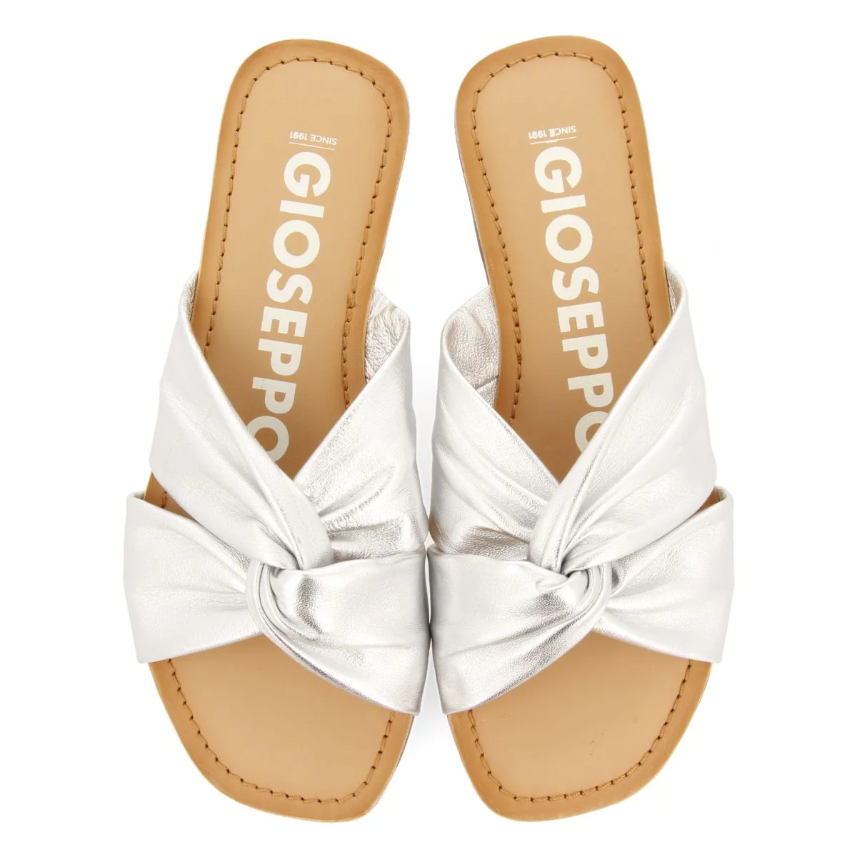 SILVER LEATHER SLIDE SANDALS FOR WOMEN AGIRA - Image 4