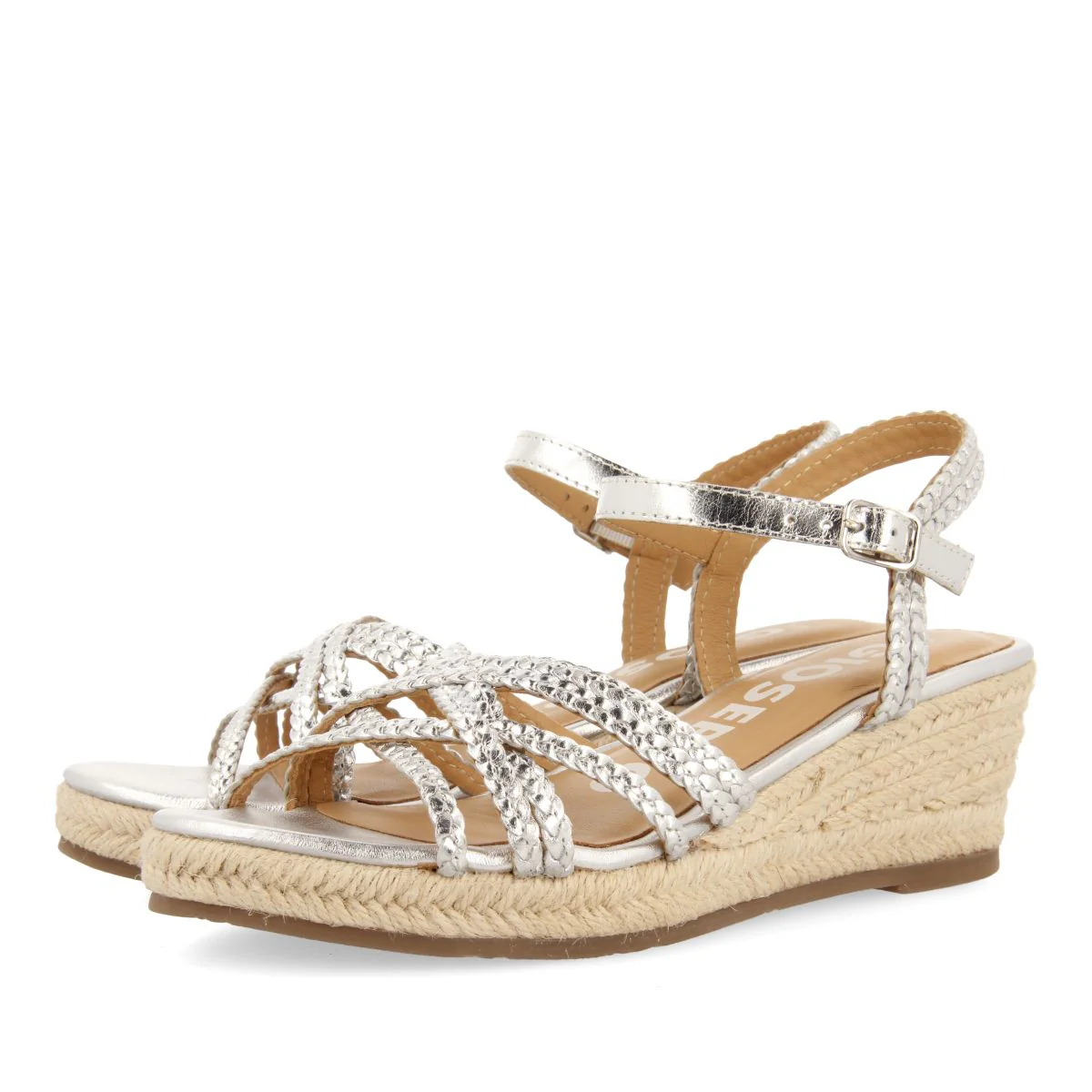 SILVER LEATHER WEDGE SANDALS WITH JUTE FOR WOMEN LELANT - Image 2