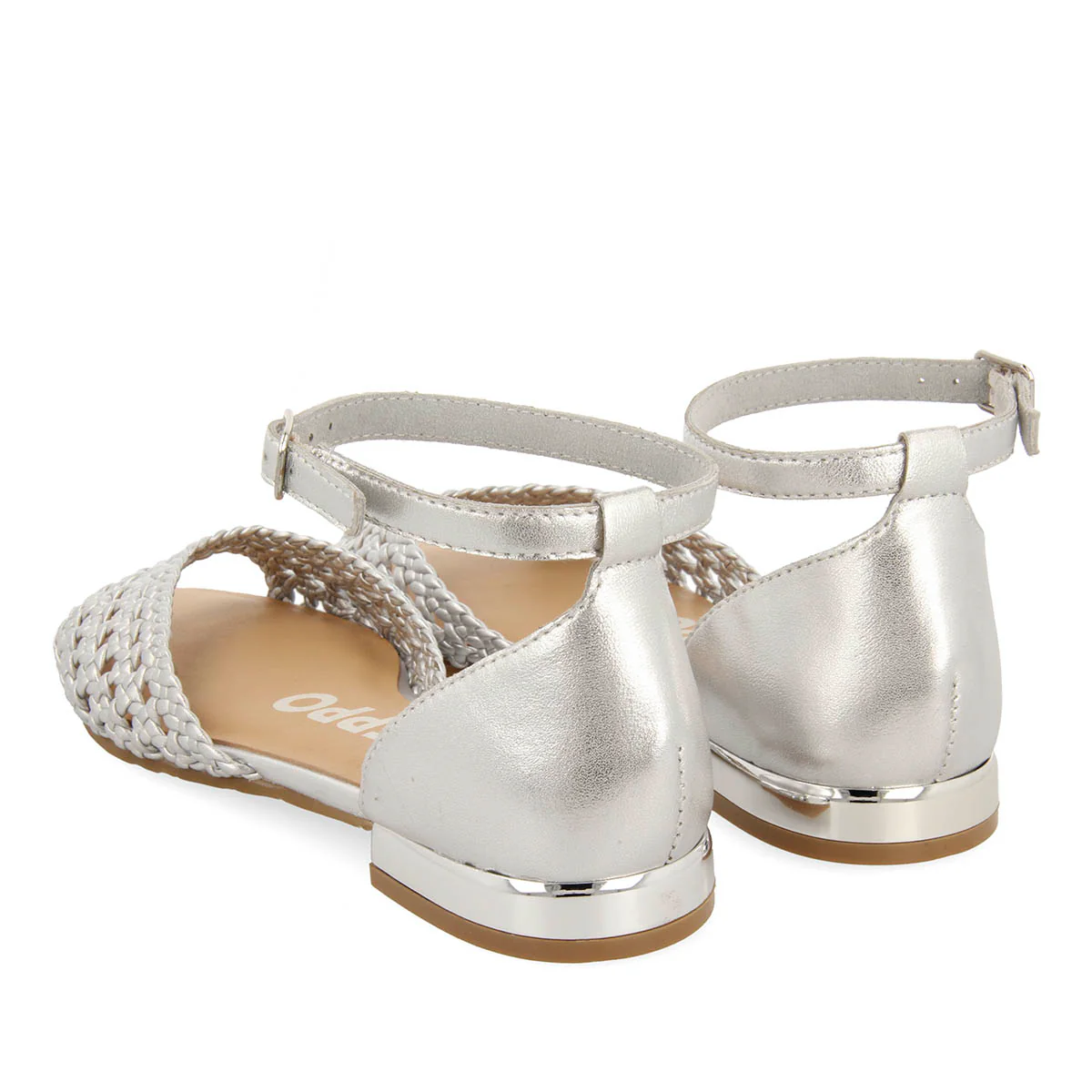 SILVER OPEN-TOE LEATHER BALLET FLATS WITH BRAIDED DETAIL AND ANKLE STRAP CLOSURE FOR WOMEN MAUPIN - Image 4