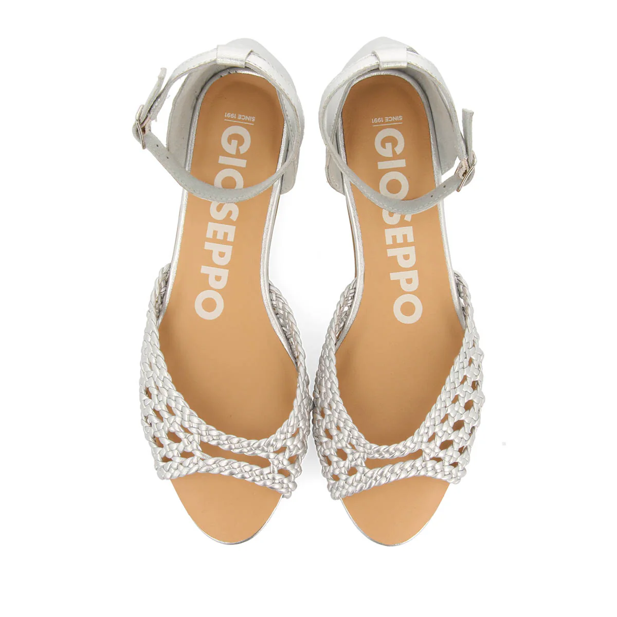 SILVER OPEN-TOE LEATHER BALLET FLATS WITH BRAIDED DETAIL AND ANKLE STRAP CLOSURE FOR WOMEN MAUPIN - Image 5