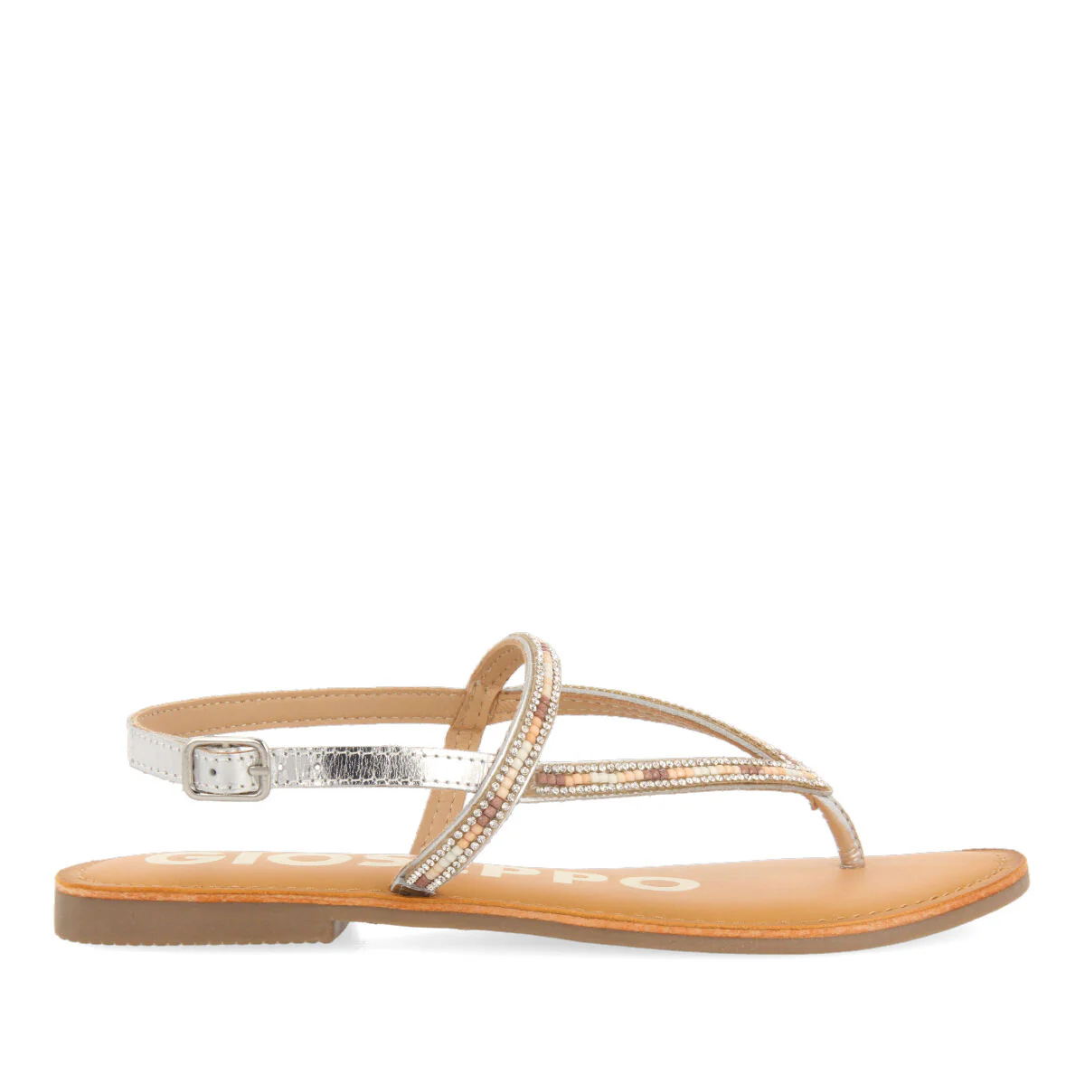 SILVER SANDALS WITH STRAPS AND BEADS FOR WOMAN SULLANA