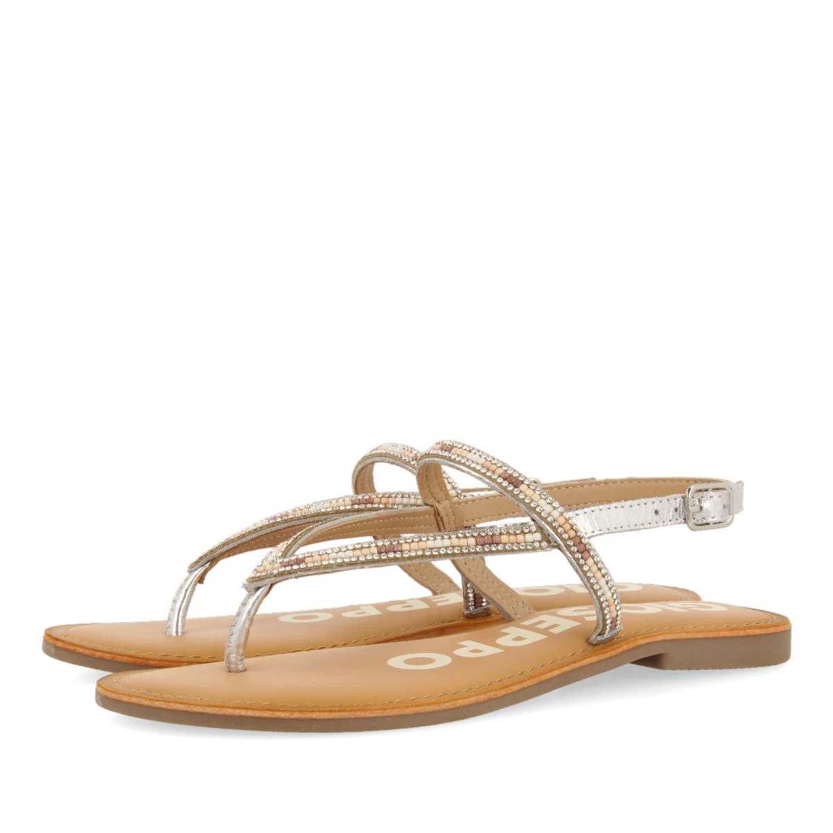 SILVER SANDALS WITH STRAPS AND BEADS FOR WOMAN SULLANA - Image 2