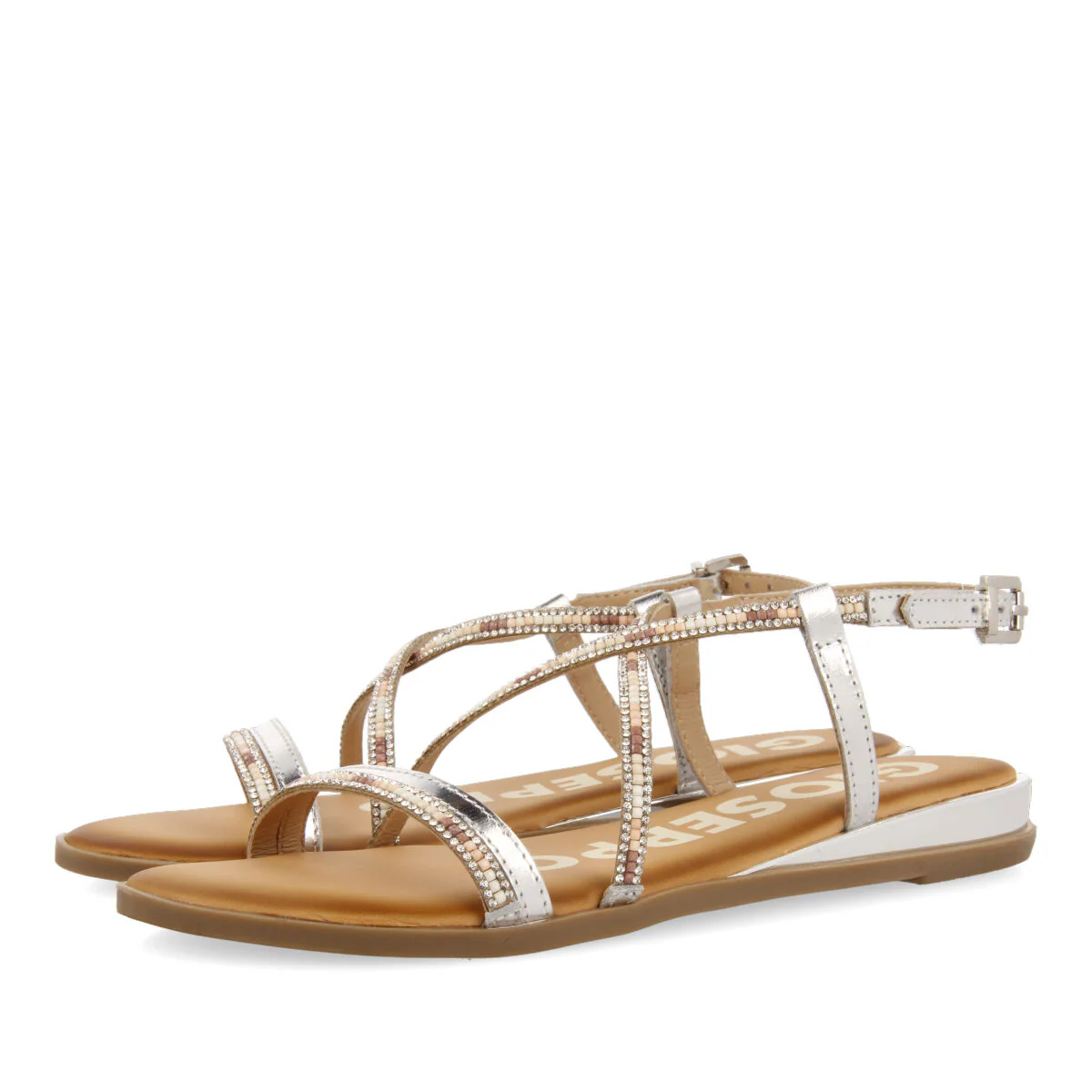 SILVER SANDALS WITH STRAPS AND MULTICOLORED BEADS FOR WOMAN BARACOA - Image 2