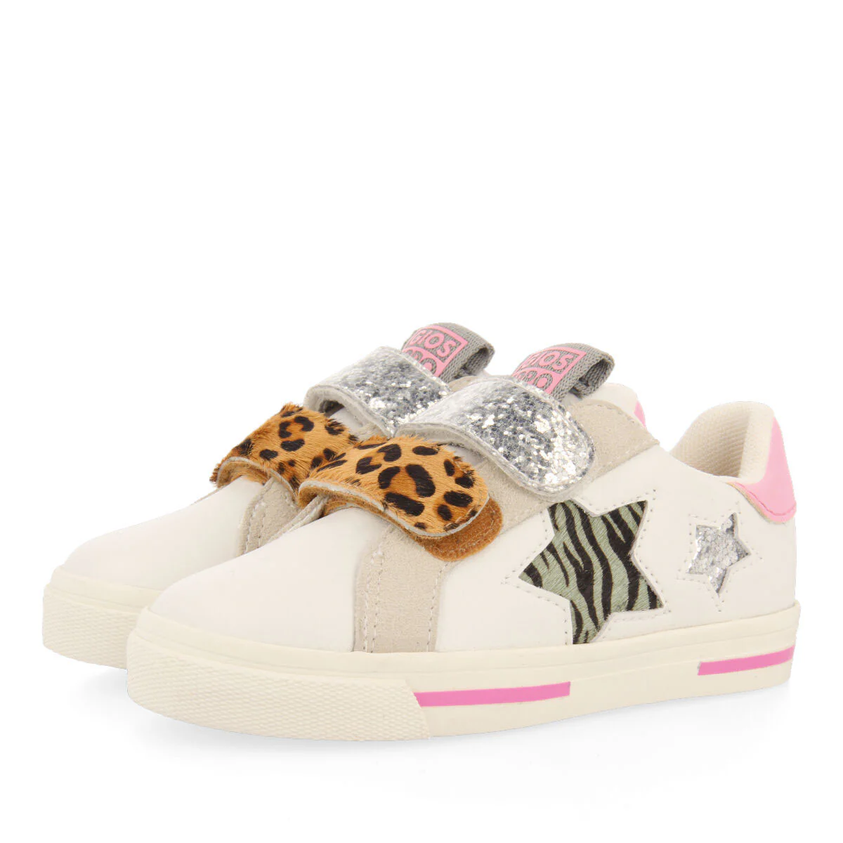 Sinje girls white sneakers with adjustable leopardrint fastenings - Image 2