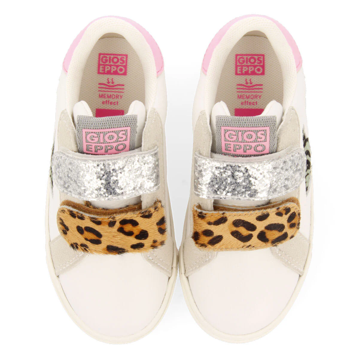 Sinje girls white sneakers with adjustable leopardrint fastenings - Image 3