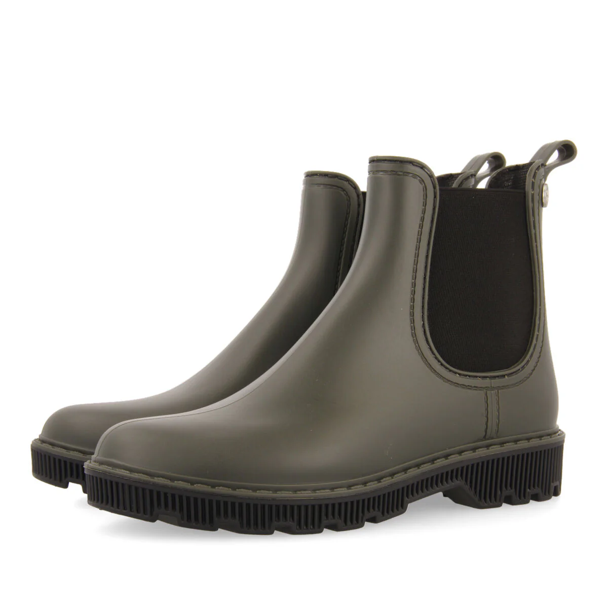 Sisseton women's short khaki chelsea-style welly boots with black details - Image 2