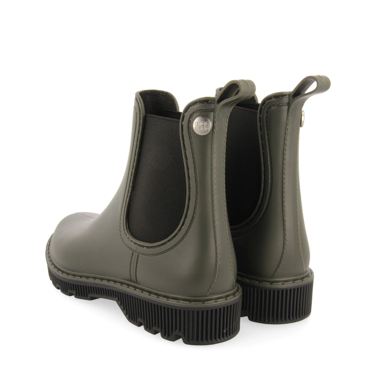 Sisseton women's short khaki chelsea-style welly boots with black details - Image 4