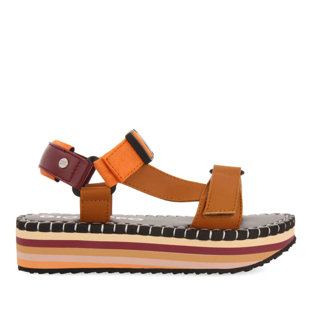 Sopretan women's beige sandals with multicoloured soles and crossover straps