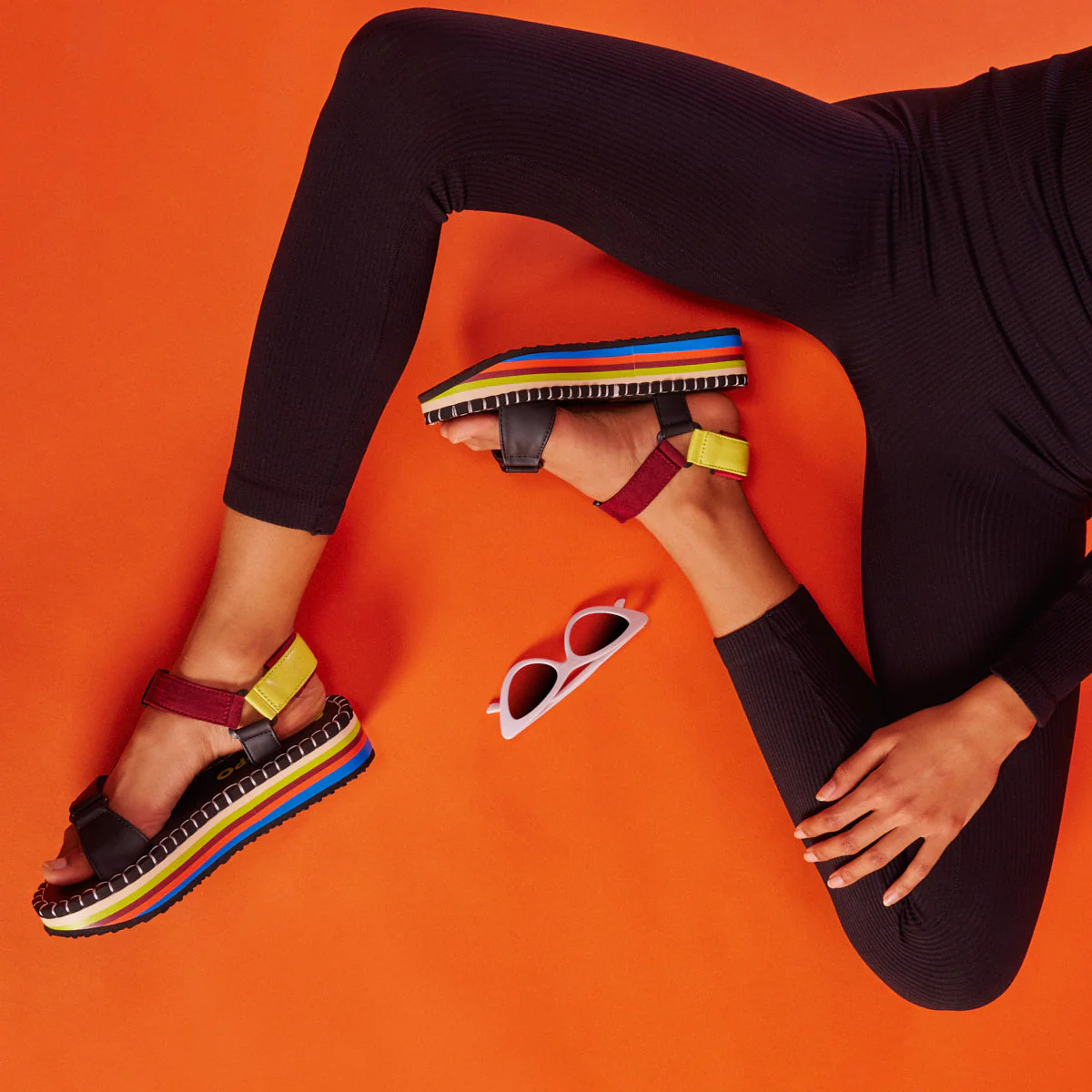Sopretan women's black sandals with multicoloured soles and crossover straps - Image 2