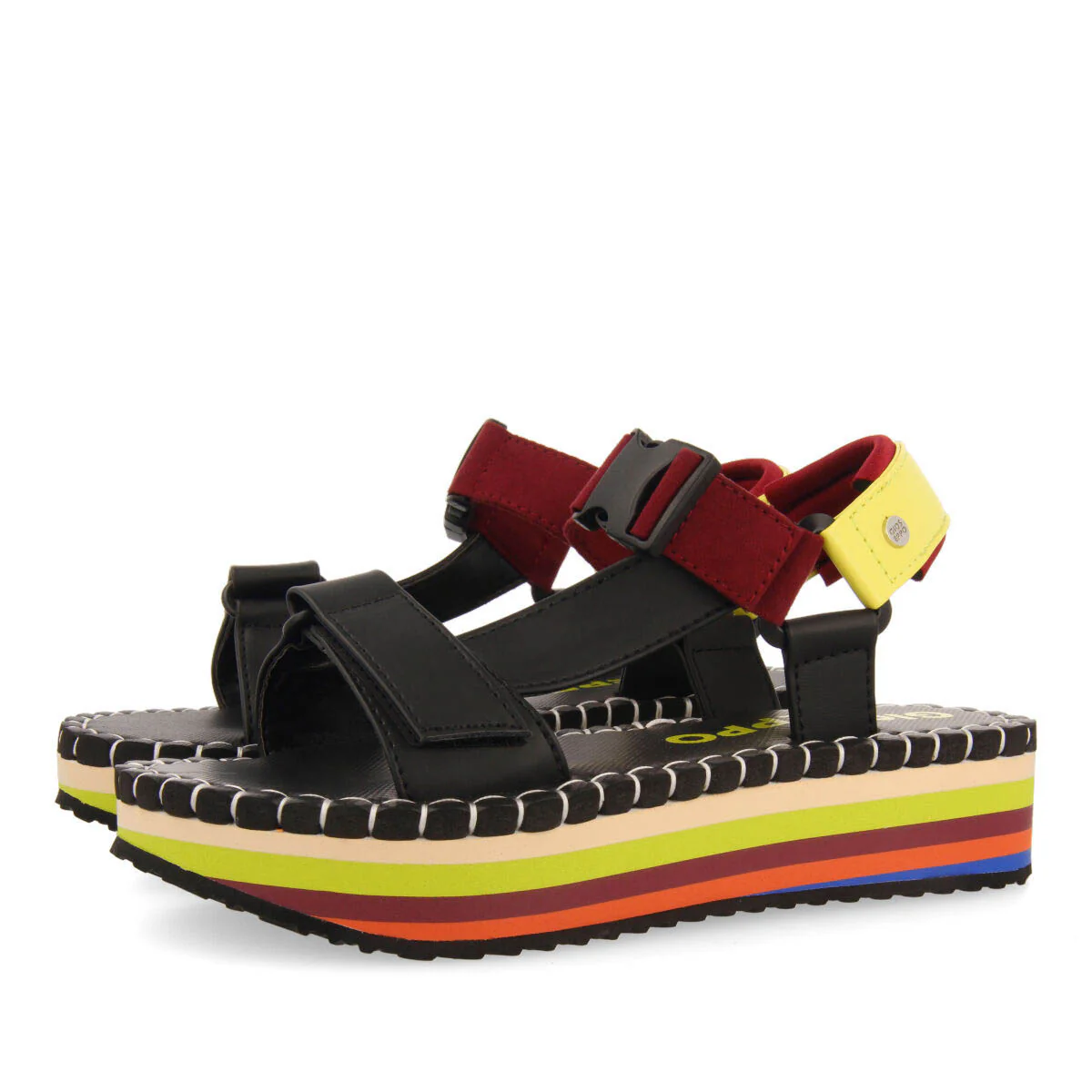 Sopretan women's black sandals with multicoloured soles and crossover straps - Image 3