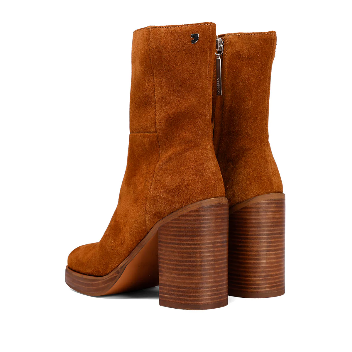 Stranda women's tan leather mid-height boots with wide heels and platforms - Image 3