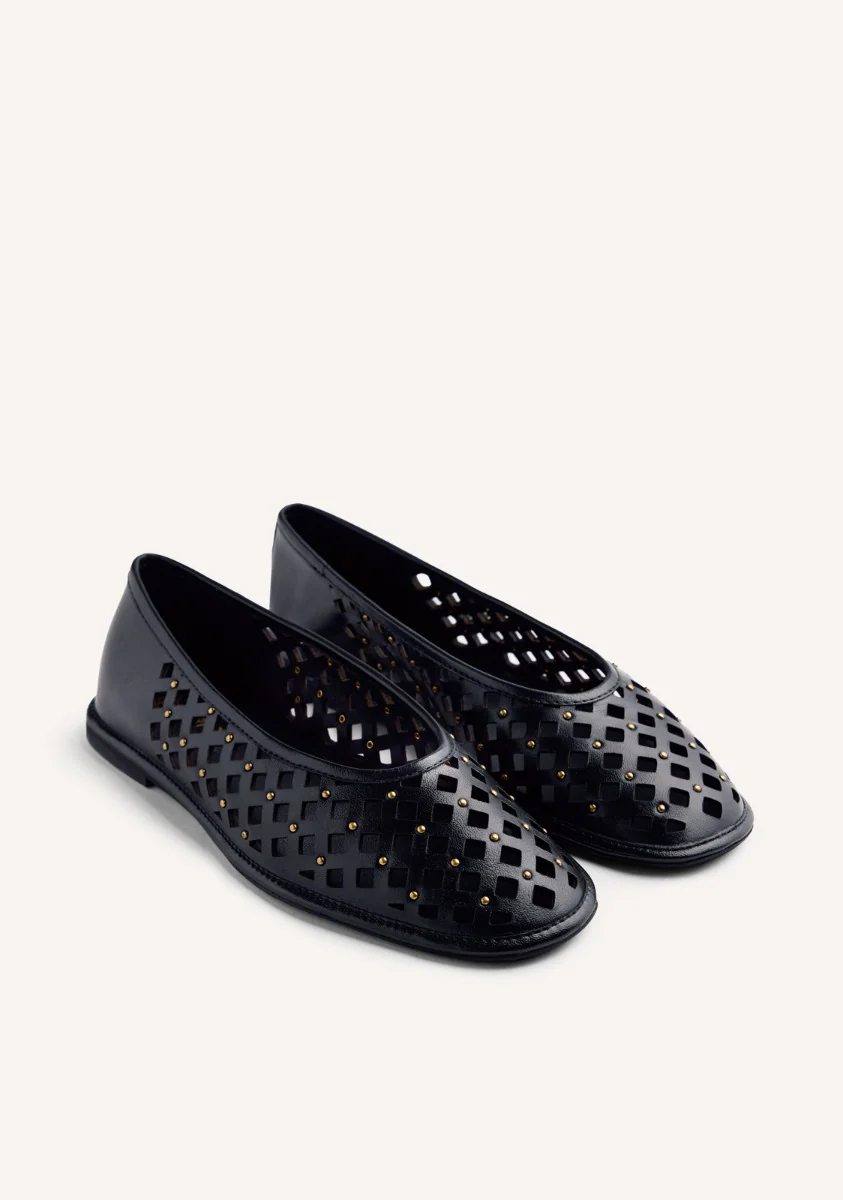 STUDDED OPENWORK LEATHER BALLET FLATS GIBBON - Image 2