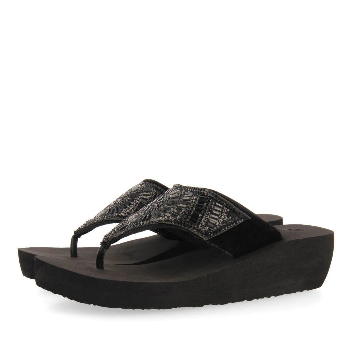 Suresnes women's black wedges with decorative stones - Image 2