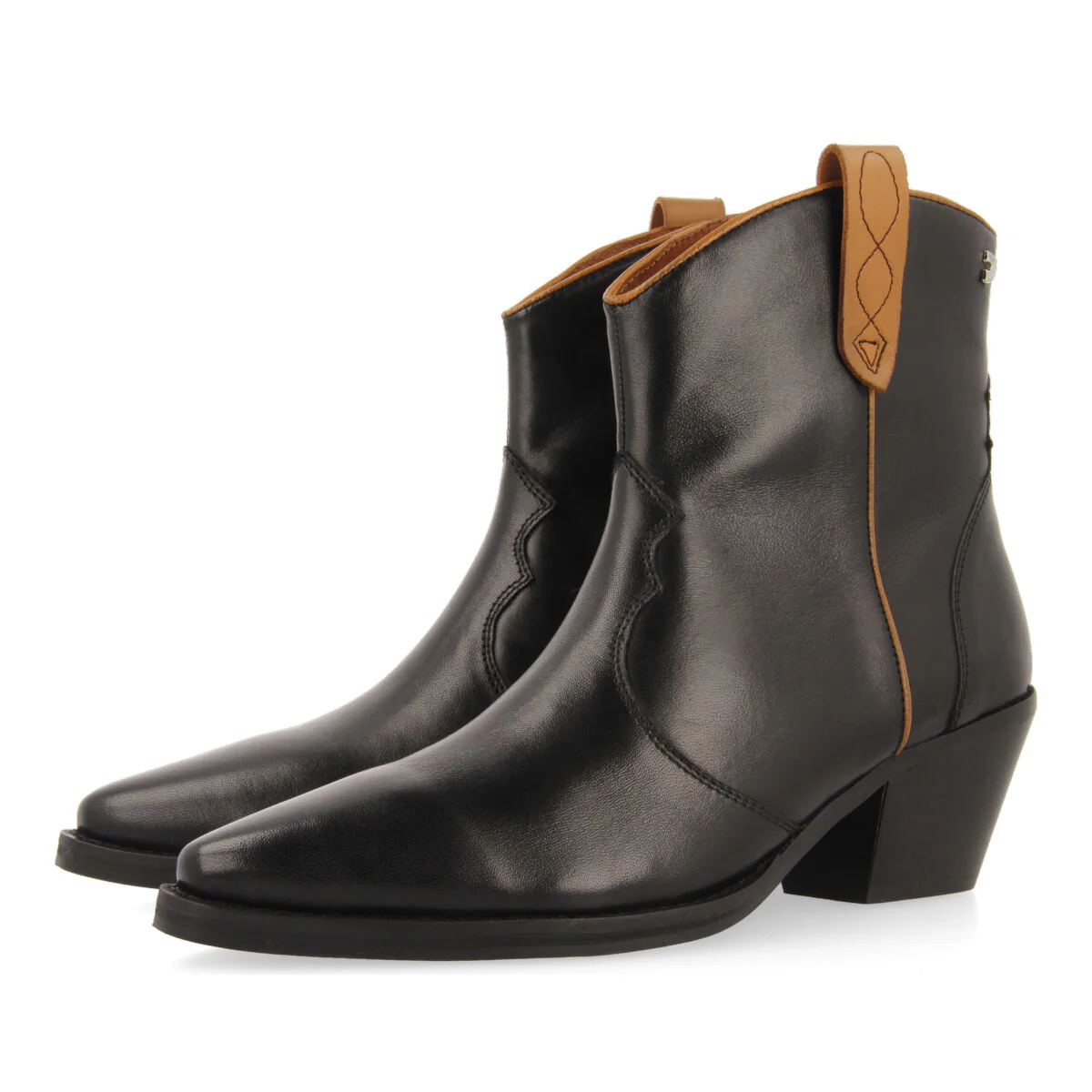 Sylte women's black leather cowboy boots - Image 2