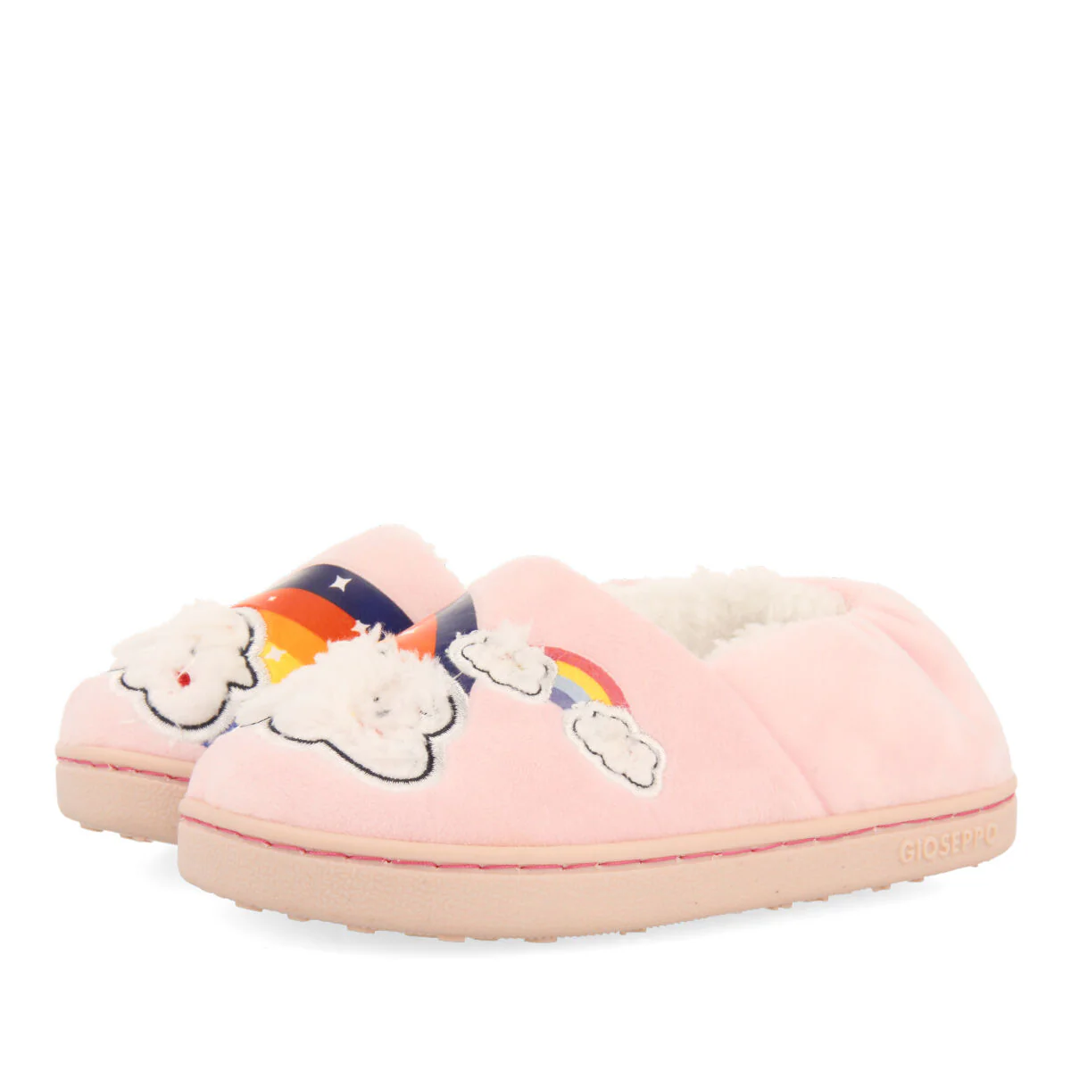 Tain children's pink slippers with clouds and rainbows - Image 2