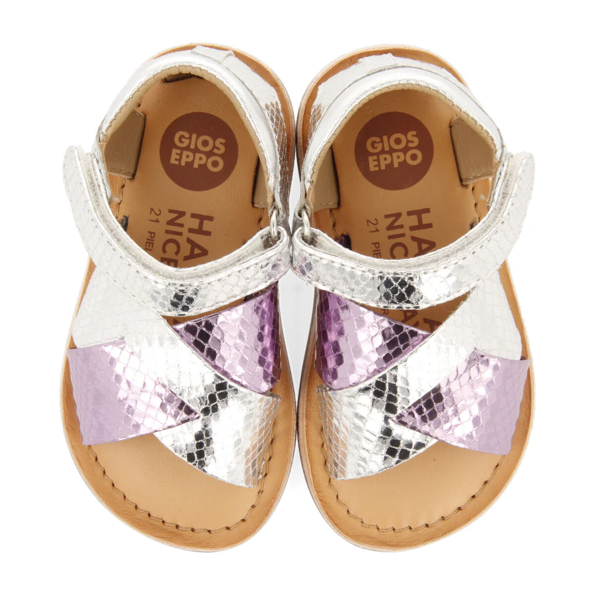 Tame girls metallic silver and animalrint two tone sandals - Image 3